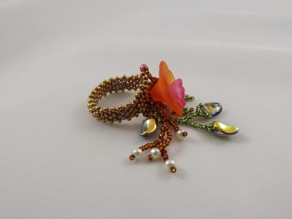 R-6 Copper Beaded Ring w/Orange & Pink Flower