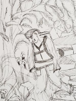The mushroom hunter smiles at his luck The mushroom hunter smiles at his luck