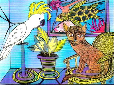 Cockatoo, Cat & Turtle (sold) Cockatoo, Cat & Turtle (sold)