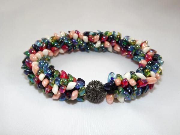 B-50 ivory, peach, red, green, light blue, & dark blue spikey bracelet