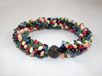 B-50 ivory, peach, red, green, light blue, & dark blue spikey bracelet B-50 ivory, peach, red, green, light blue, & dark blue spikey bracelet
