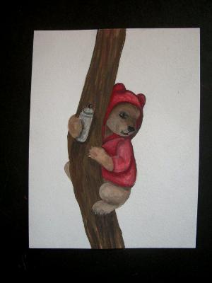 brown bear in red hoodie