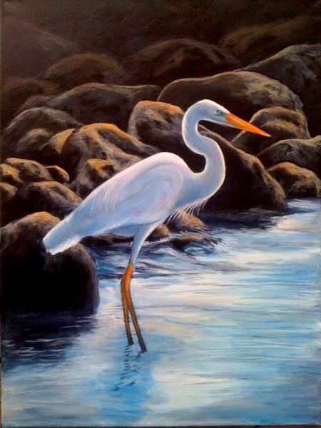 Heron 16x20 canvas in acrylic