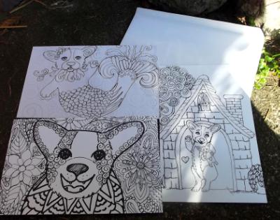 Color your own oversized corgi cards approx 6x8.5" set of 3