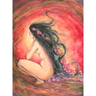 Dusk Goddess Art Print from an original goddess painting with black cat