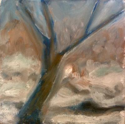Winter tree at Hidden Valley 8" x 8" oil