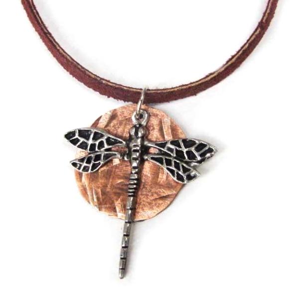 Dragonfly pendant necklace dragonfly charm with hammered copper penny