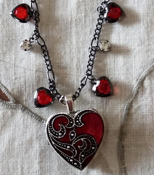 Red Heart with red crystals locket 