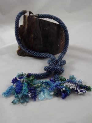 N-39 Light Blue Crocheted Rope Tassel Necklace