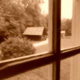 Cades Cove, TN   Looking out the old store window in the Great Smoky Mountain National Park