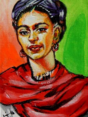 Frida with Red Scarf commission mini painting Frida with Red Scarf commission mini painting