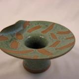 120623.D Flower Vase with Wave Design and Mint Glaze