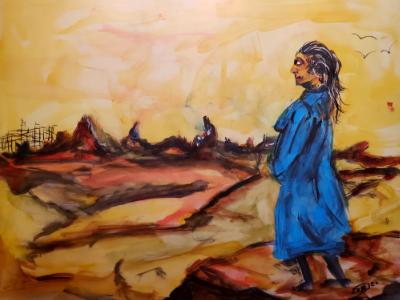 With tears in her eyes and life growing in her, she looks at the wreckage of human hate, and wonders, "why do we, as a species, With tears in her eyes and life growing in her, she looks at the wreckage of human hate, and wonders, "why do we, as a species,