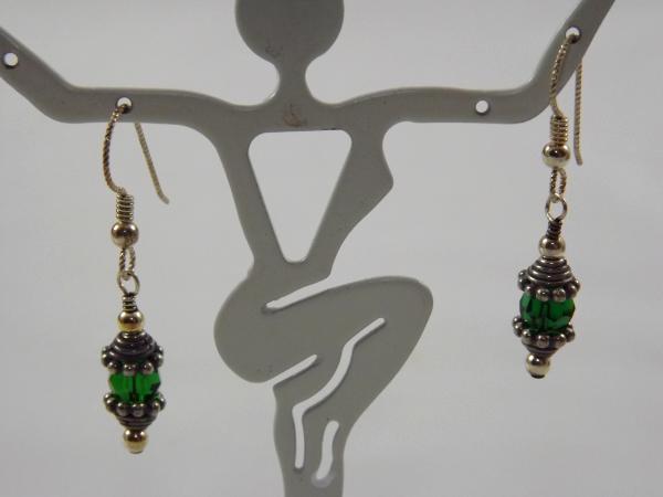 E-45 Green Bead & Sterling Earrings