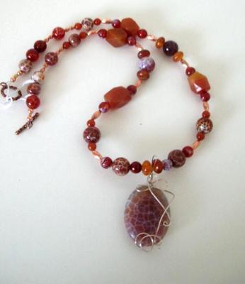 Red and Fire Agate Necklace with Fire Agate Pendant