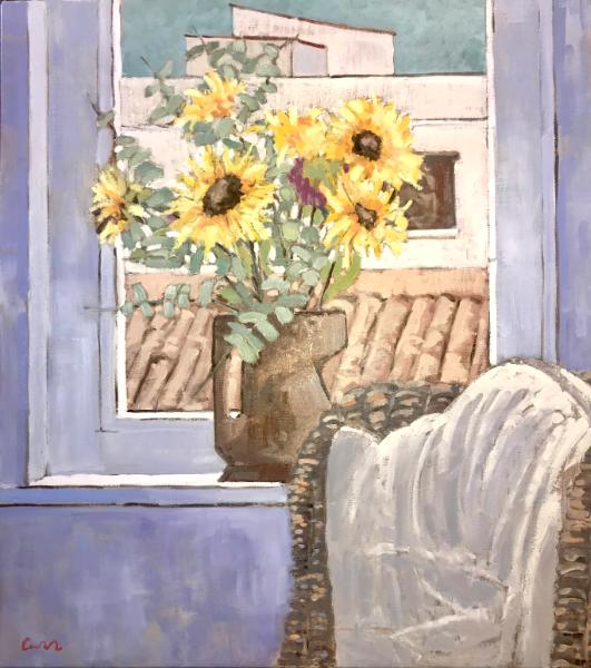 Sunflowers and chair