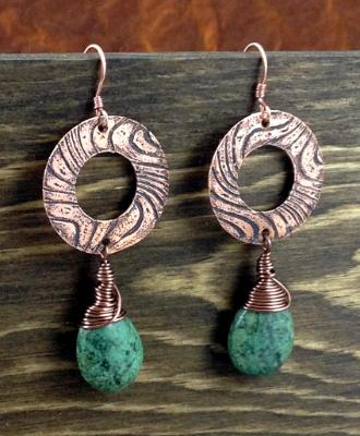 Etched Copper Ring Earrings Etched Copper Ring Earrings