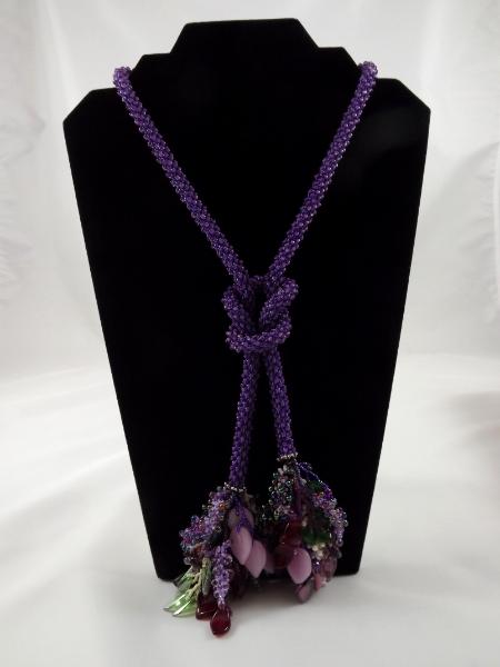N-71 Purple Crocheted Tassel Rope Necklace
