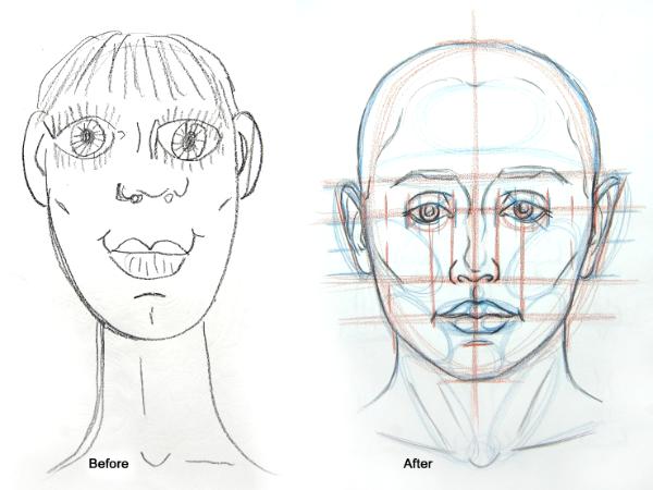 "Before and After" Private Portrait Instruction.  Adult Student.