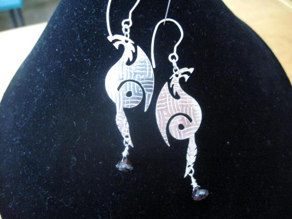 13-013 Patterned Sterling Dragons with faceted garnet drops