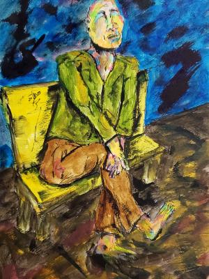 Waiting for a bus that will never arrive as his world collapse around the edges. Waiting for a bus that will never arrive as his world collapse around the edges.
