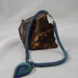 N-18 Marine Blue Crocheted Rope Necklace with Teardrop Pendant