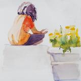 Seated Girl in an Orange Tee