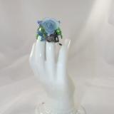 R-2 Blue Beaded Ring w/Blue Flower