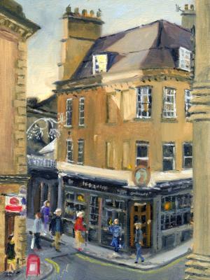 Corner of Broad Street, 7x5 ins, oils