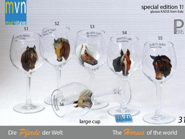 Set of handpainted glasses: A WORLD OF  HORSES