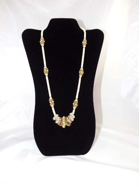 N-107 Ivory & Gold Beaded Necklace w/Beaded Rings