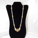 N-107 Ivory & Gold Beaded Necklace w/Beaded Rings