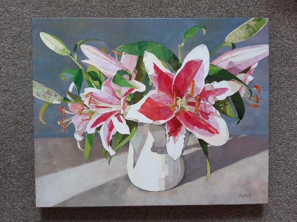 Lilies in a vase, Paper and Acrylic