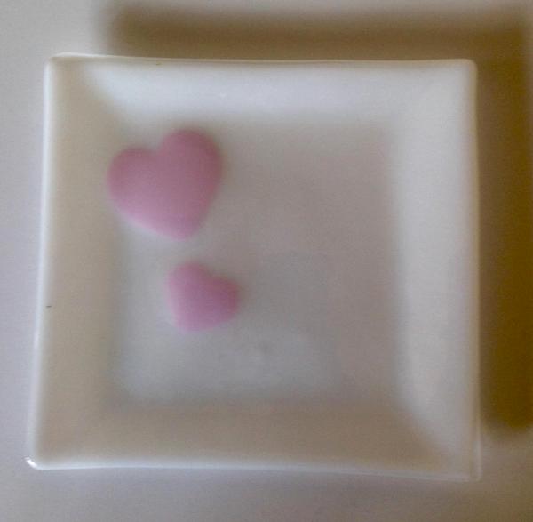 White plate with pink hearts 9x9