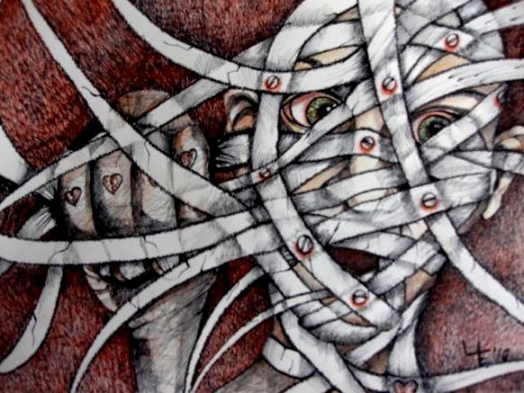 Trapped! - Ink and Colour Pencil