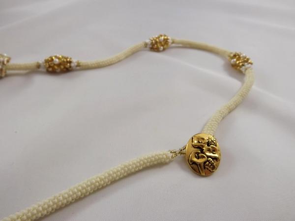 N-107 Ivory & Gold Beaded Necklace w/Beaded Rings