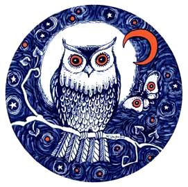 Night Owl art print from the original owl drawing by Liza Paizis