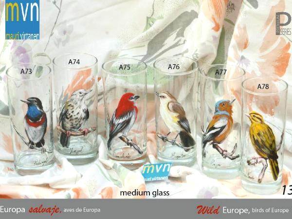 Set of handpainted glasses: BIRDS OF EUROPE