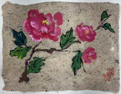 Spring flowers on handmade paper (dark) 