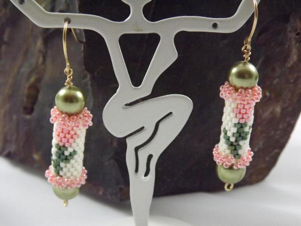 E-111 Peach Tulip Bead Tube Earrings