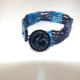 B-12 bright blue cube & oil slick blue seed bead bracelet