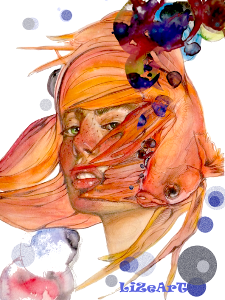 Fishgirl - Watercolour & Digital