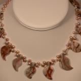 Carved leaf and freshwater pearl necklace