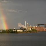 Rainbow over factories