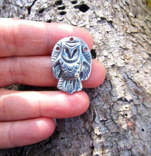 Owl pewter pin barn owl brooch original artisan totem owl jewelry