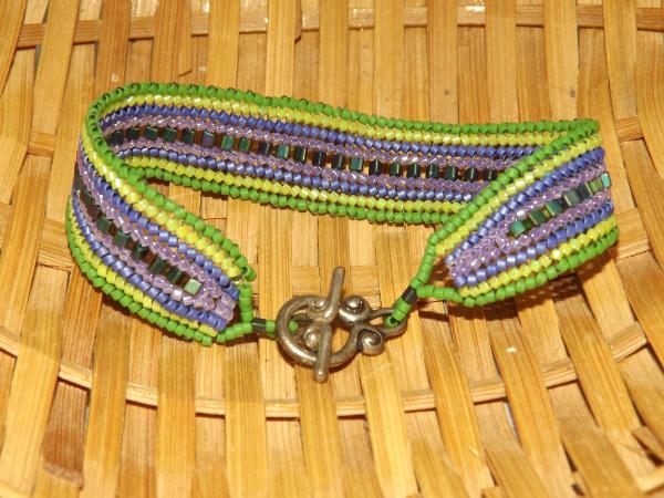 B-78 green & purple woven bracelet