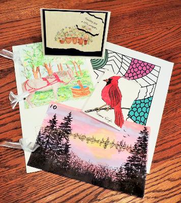 Watercolor Paintings with Stamping and Yarn