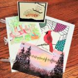 Watercolor Paintings with Stamping and Yarn