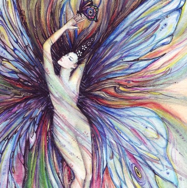 Butterfly Fairy original watercolor painting by Liza Paizis