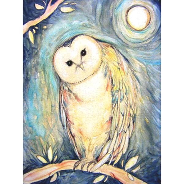 "Blue Owl" note card original art owl card by Lize Paizis